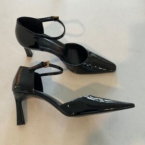 MASSIMO  DUTTI Heels Pointed Toe Patent Leather Black Ankle Strap 7.5